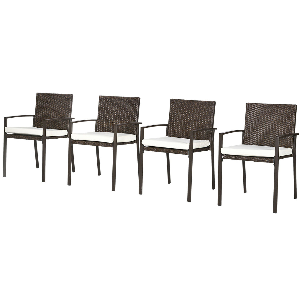 Patio Furniture Outdoor Rattan Dining Chairs Set of 4 with Cushions, Cream White