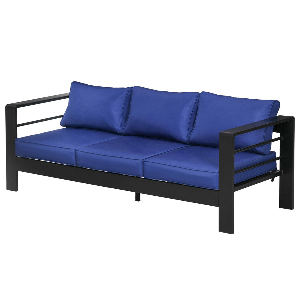 Patio Furniture with Cushions Navy Blue Aluminum Outdoor Sofa with Wide Armrests for Elegant Patio Decor
