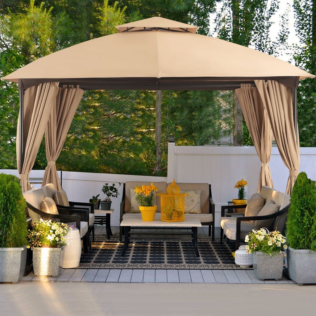 Patio Gazebo 10'x10', Outdoor Duty Party Tent Shelter With Double Roofs, Oxford Fabric Mosquito Nettings And Privacy Screens For Backyard, Garden, Lawn