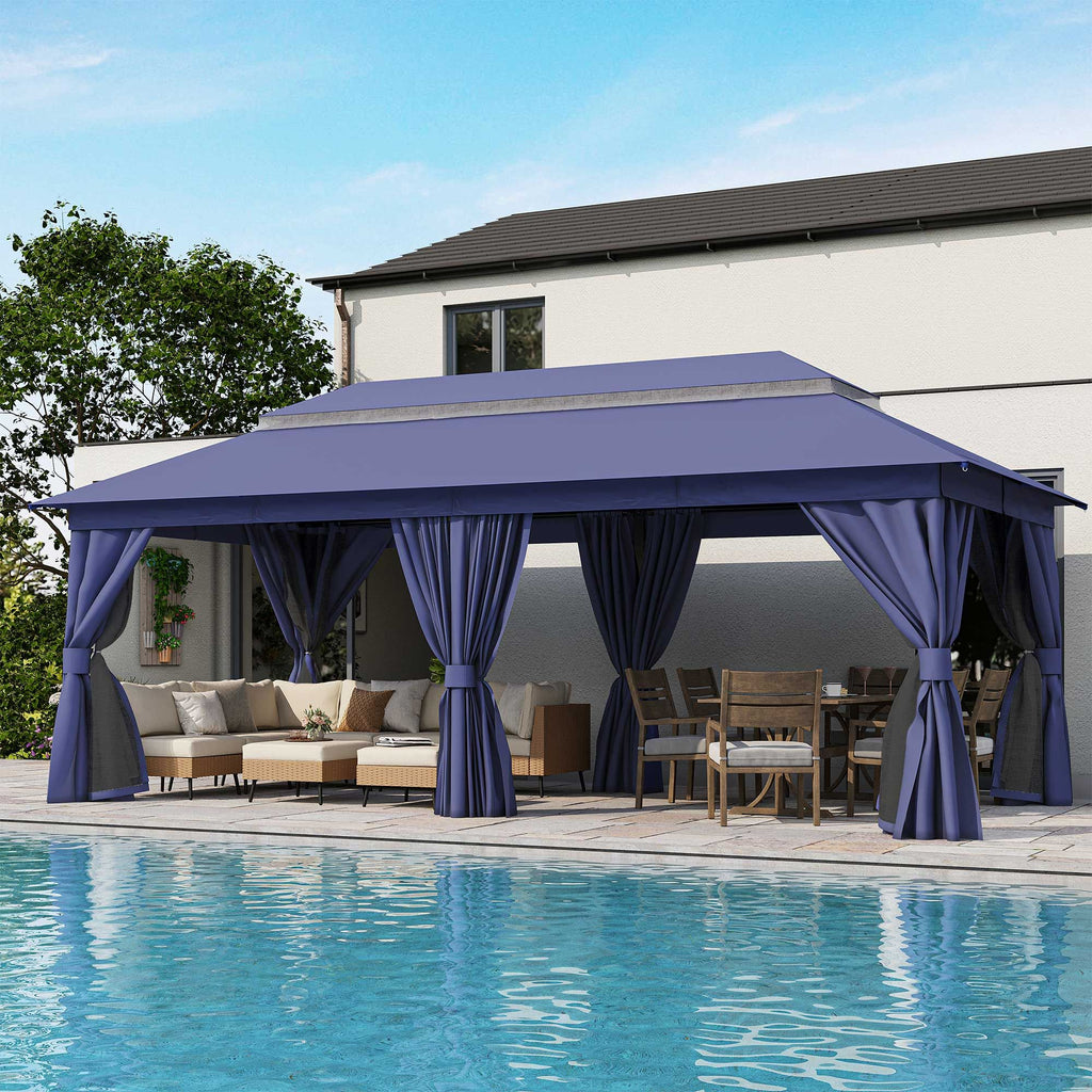 Patio Gazebo 10'x20', Outdoor Heavy Duty Party Tent Shelter With Double Roofs, Mosquito Nettings And Privacy Screens For Backyard, Garden, Lawn