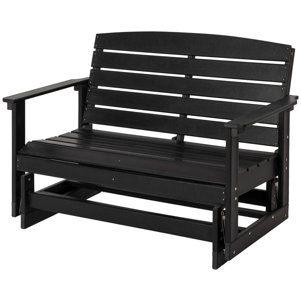 Patio Glider Bench HDPE Slatted Double Rocking Chair Outdoor Seating in Sleek Black
