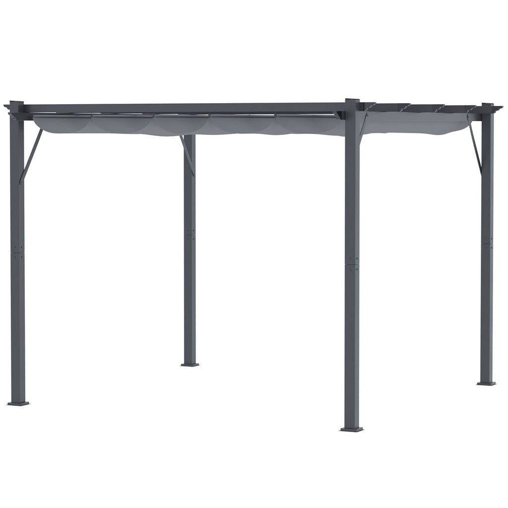 Patio Pergola: 10x10, Gray Aluminum with Retractable Canopy for Backyard Shade|