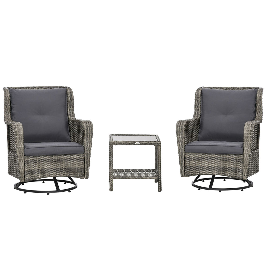Patio Pivotal 360°Rotating Rocking Bistro Set, Gray, Modern & Comfortable Outdoor Seating