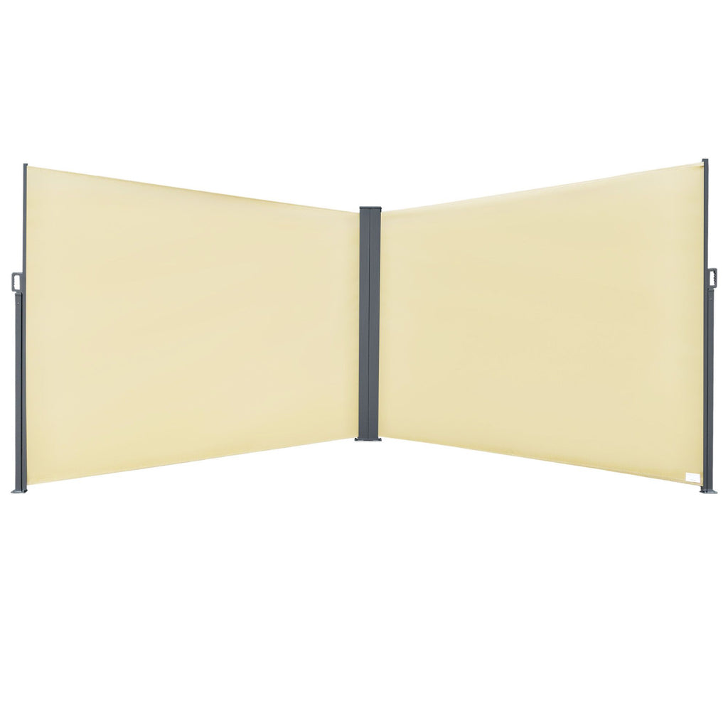 Patio Retractable Double Side Awning, Folding Privacy Screen Fence, Garden Outdoor Sun Shade Wind Screen, Indoor Room Divider, Beige