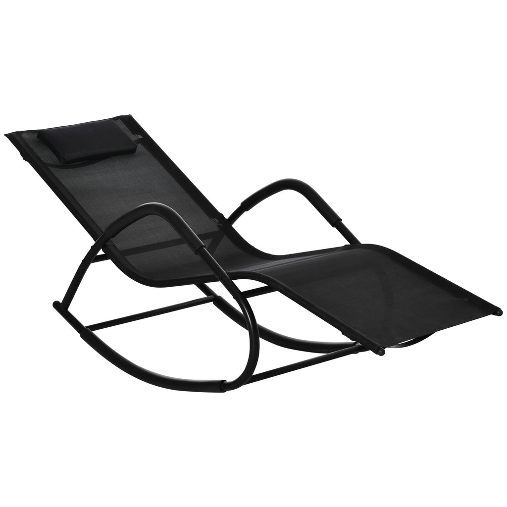 Patio Rocking Sun Lounger Zero-gravity Outdoor Rocking Chair for Sunbathing Black Poolside Deck