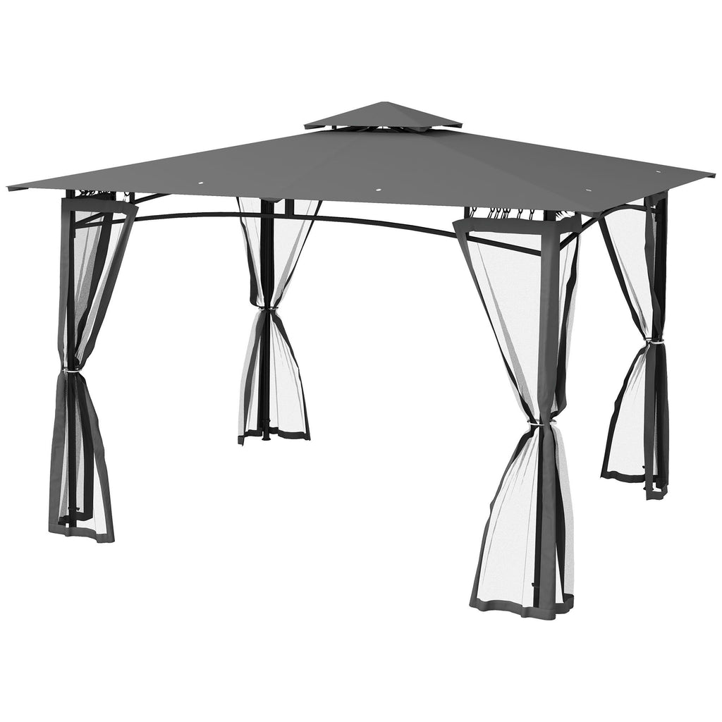 Patio Serenity Gazebo: 10x12, Dark Gray with Sides Nettings, Hook, and Vented Roof|