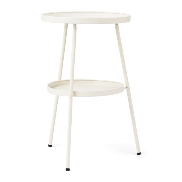Patio Small Side Table, Round 2 Tier End Table, Metal Round Coffee Table for Indoor Outdoor, Cream White