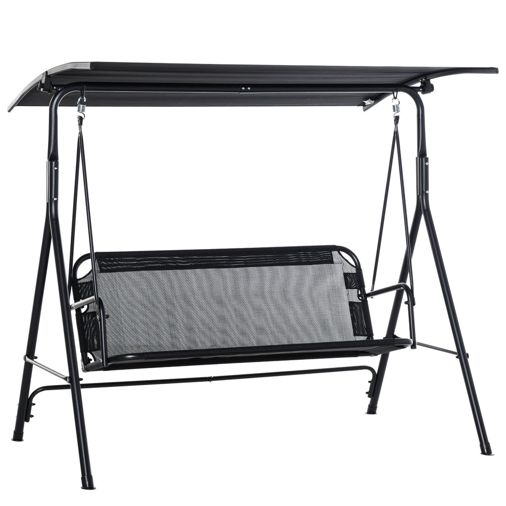 Patio Swing Chair 2-Seater with Adjustable Canopy and Armrests Texeline Fabric Steel Frame Outdoor Black