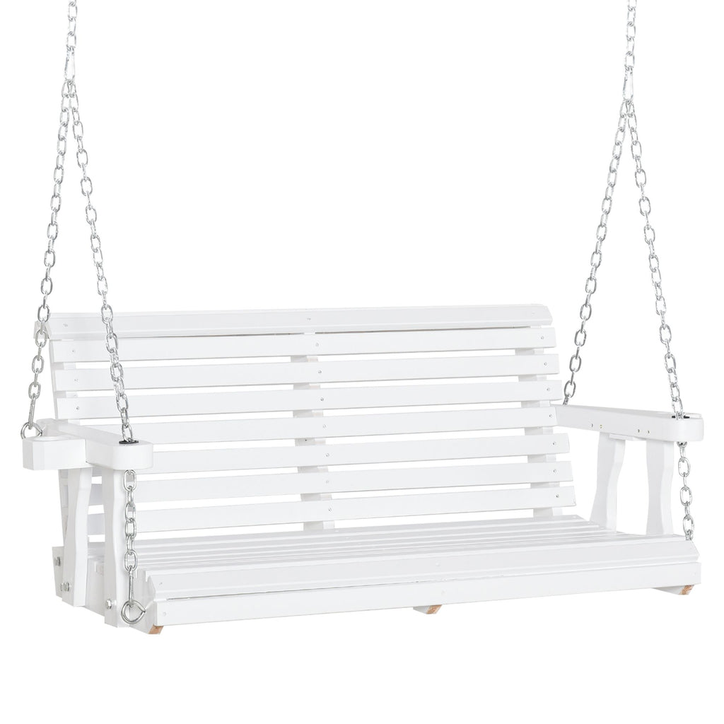 Patio Swing Retreat: 46" 2-Person White Bench with Cup Holders, 440lb Capacity