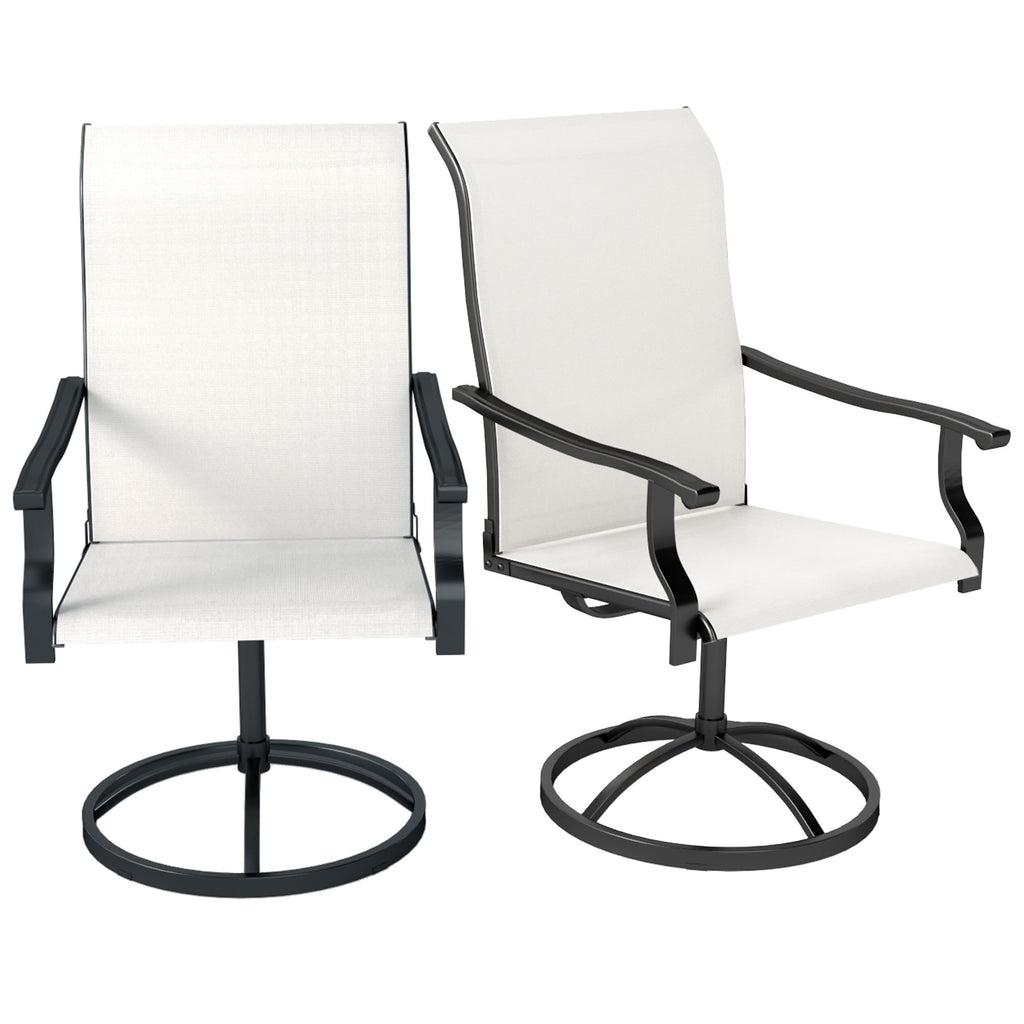 Patio Swivel Chairs Set of 2, High Back Patio Dining Chairs with All-Weather Mesh for Backyard, Lawn, Garden, Cream