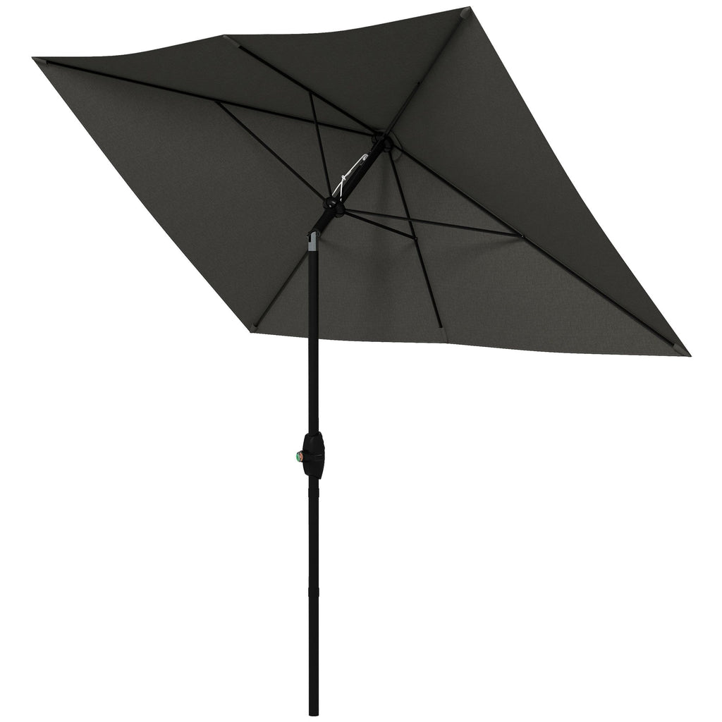 Patio Umbrella: 6.5x10, Dark Gray, Rectangular with Crank and Push Button Tilt for Outdoor Shade|