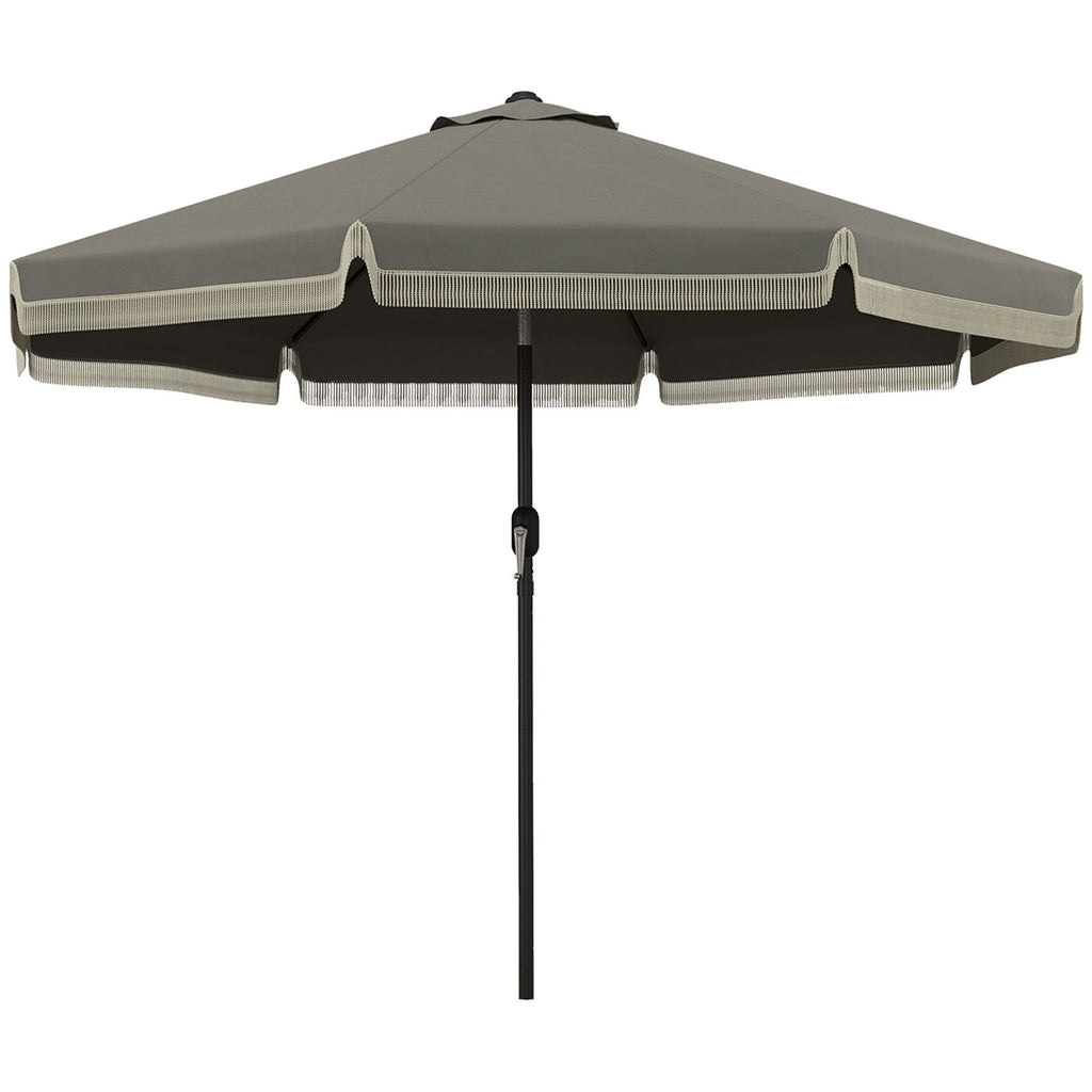 Patio Umbrella 9ft, Outdoor, Tilt Crank, Ruffled Design, 8 Ribs, Dark Gray, for Garden Deck Pool