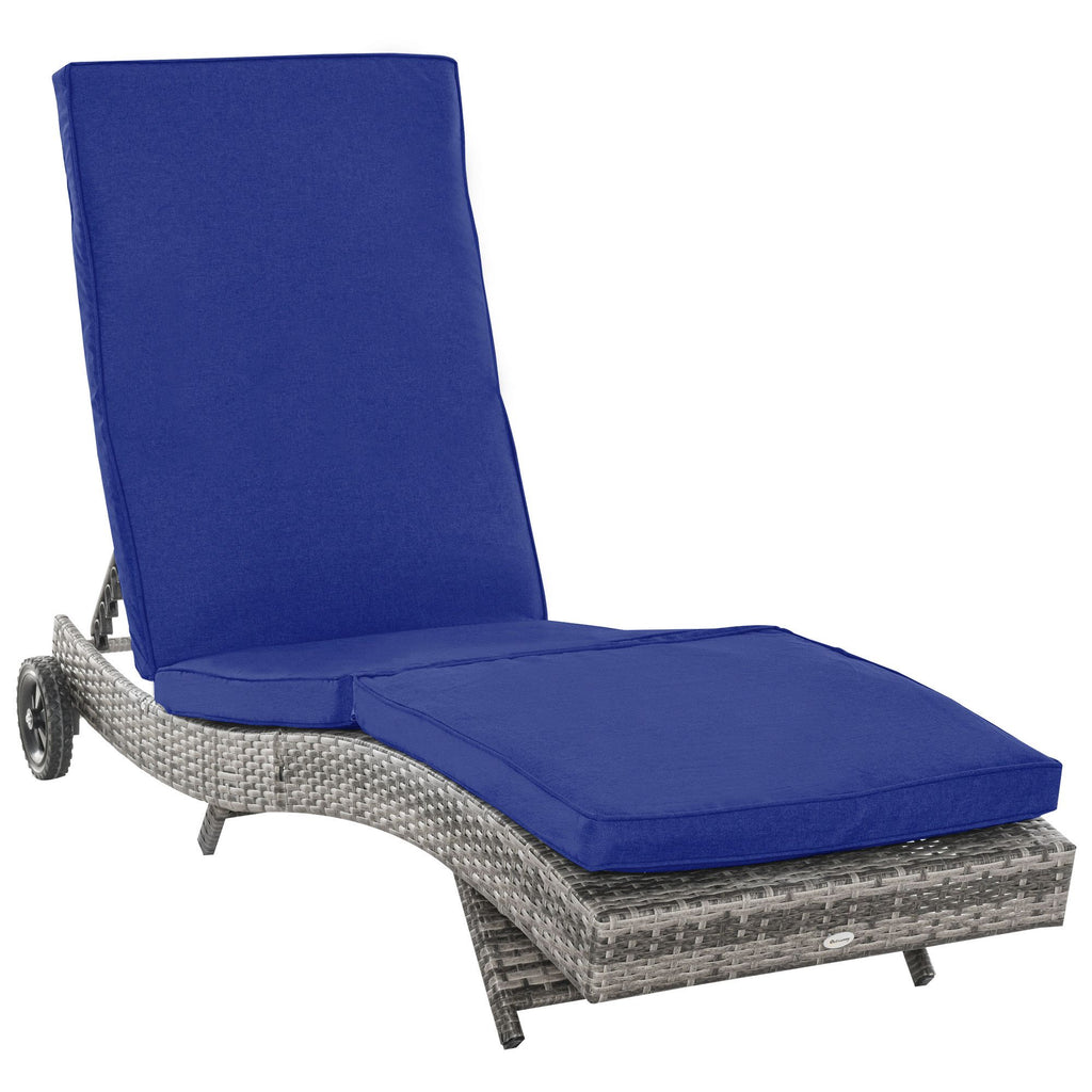 Patio Wicker Chaise Lounge Chair PE Rattan Outdoor Adjustable Backrest Wheels