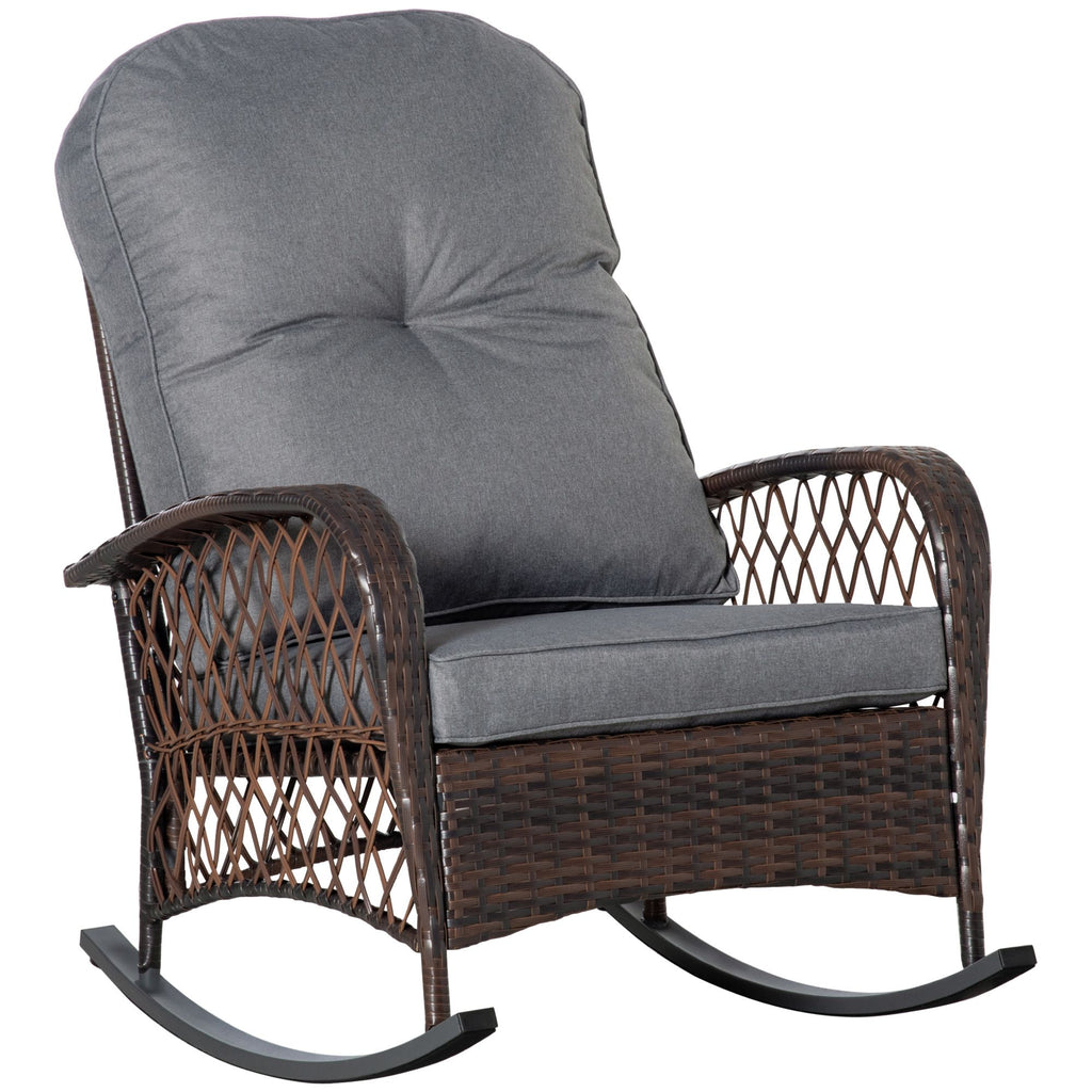 Patio Wicker Rocking Chair with Thick Cushions Outdoor Garden Rocker Gray