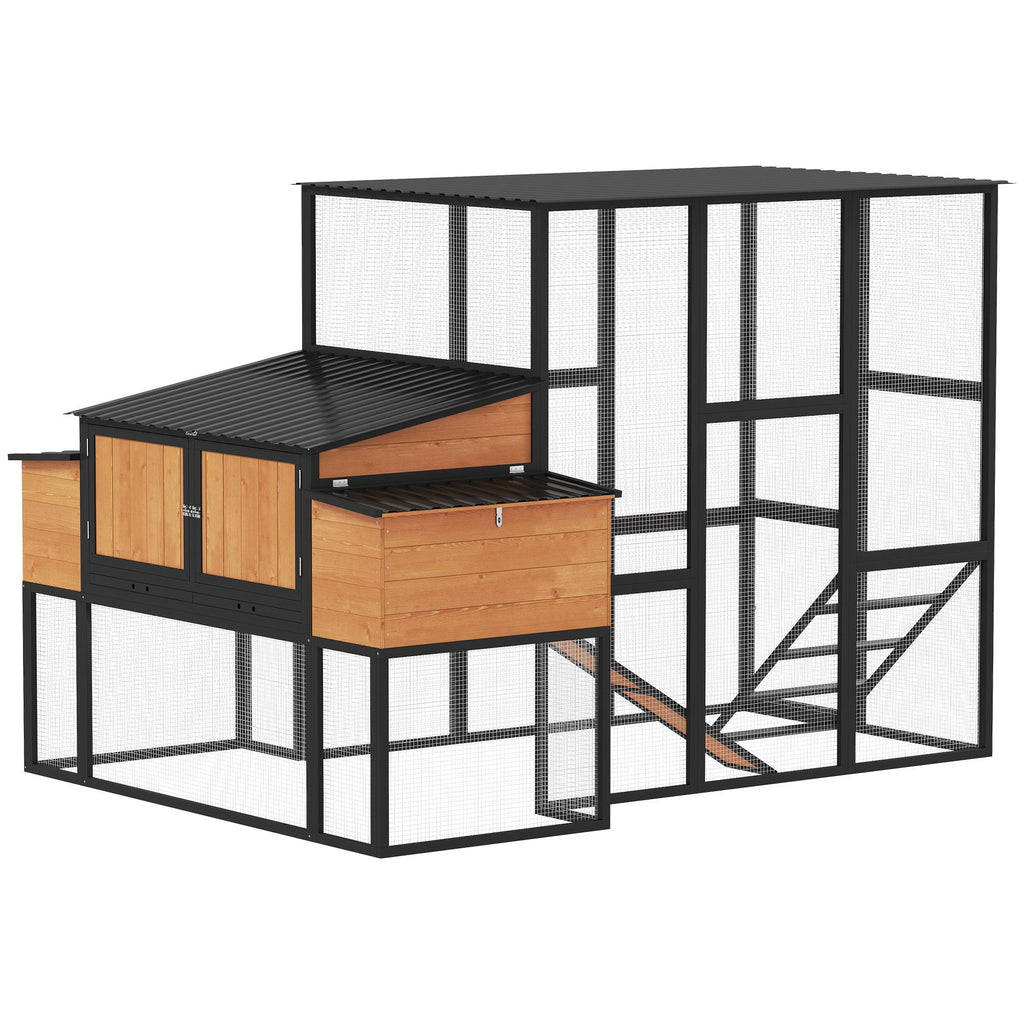 PawHut 105" Large Chicken Coop, Walk-in Wooden Hen House for 7-12 Hens, Poultry Cage Chicken House with Run, 2 Nesting Boxes