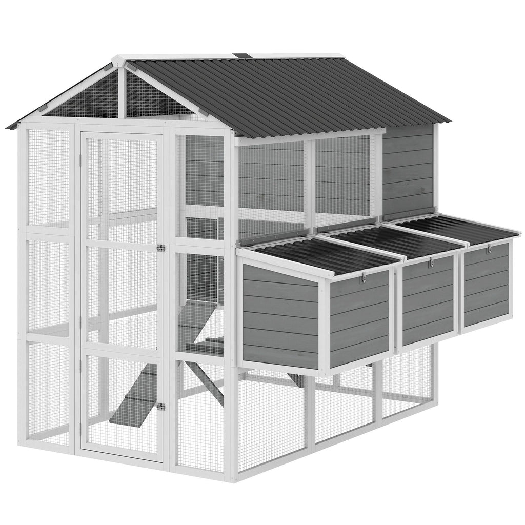 PawHut 77" Large Chicken Coop for 6-8 Chickens, Outdoor Wooden Hen House Poultry Cage with Run, Nesting Boxes, Waterproof Roof