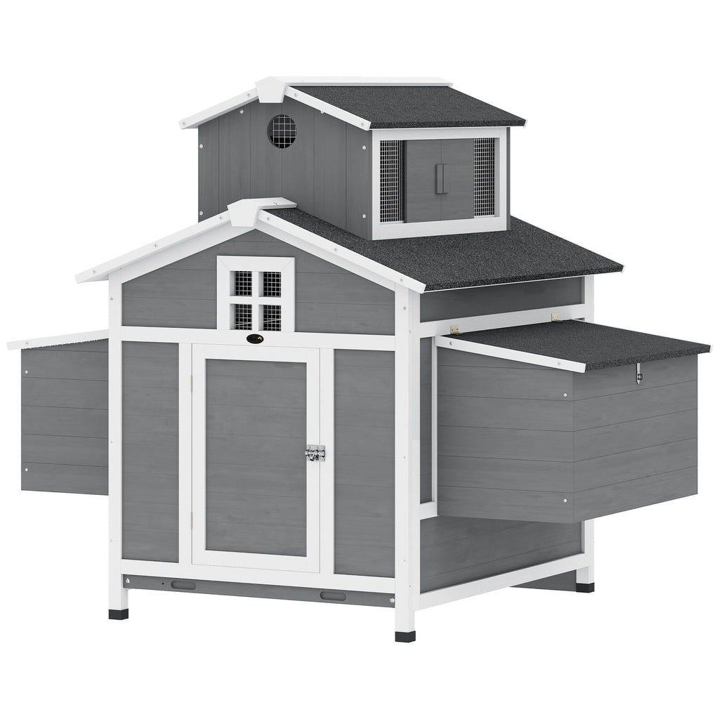 PawHut Chicken Coop for 2 Chickens, Wooden Hen House with Nesting Box, Pull-Out Tray, Ventilation Windows