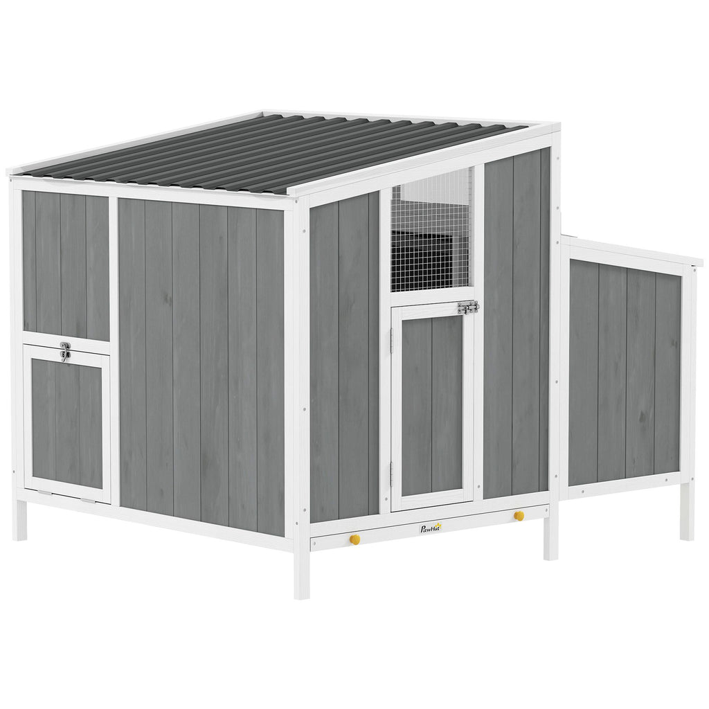 PawHut Chicken Coop, Wooden Chicken House for 4-6 Hens, Outdoor Hen House with Nesting Box, Pull-Out Tray and Weatherproof Roof