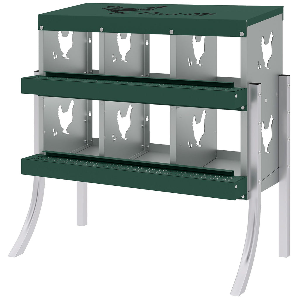 PawHut Chicken Nesting Boxes, 6 Compartment Steel Nesting Boxes for Chickens, Wall Mount Egg Laying Boxes with Vented Holes