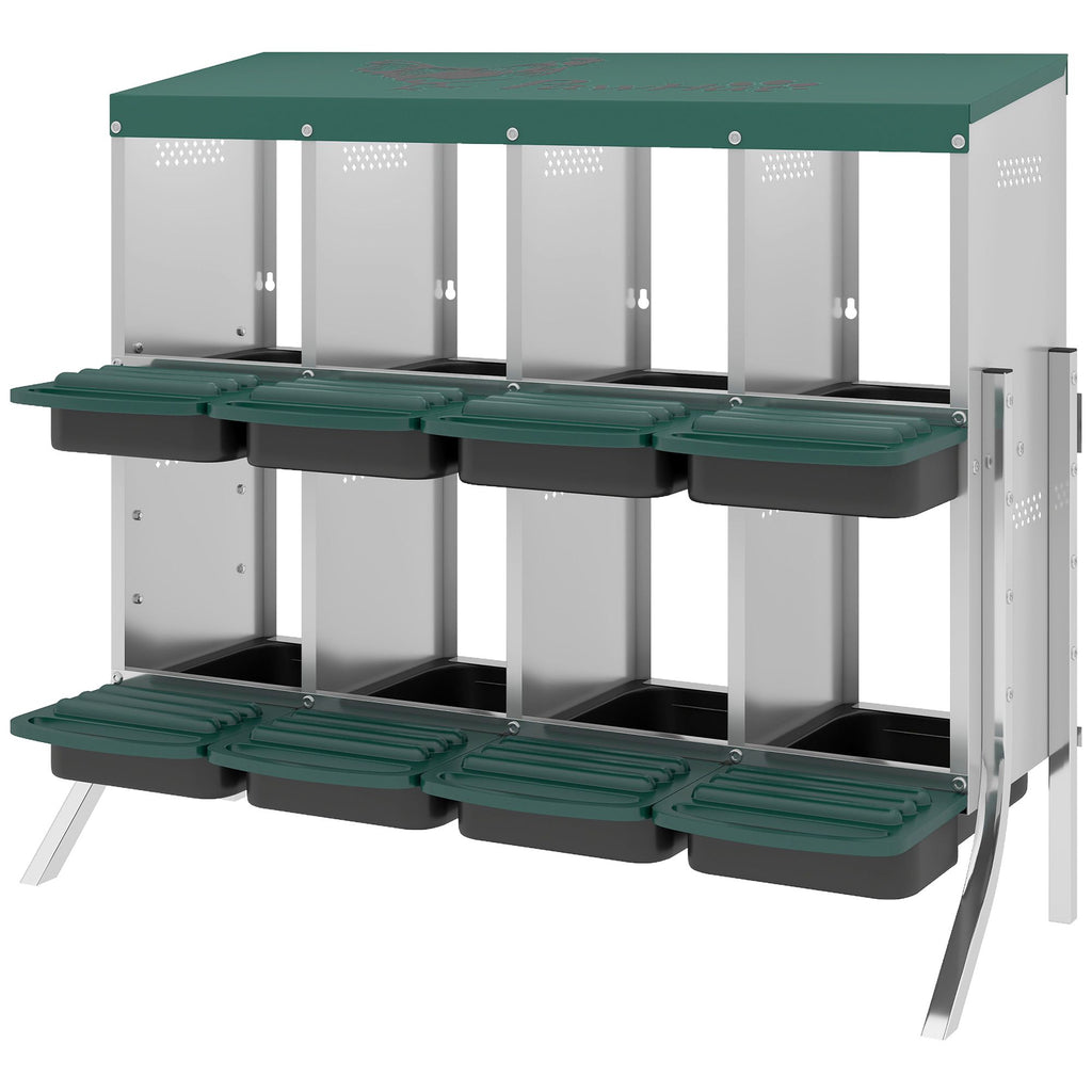 PawHut Chicken Nesting Boxes, 8 Compartment Metal Nesting Boxes for Chickens, Two-Tier Egg Laying Boxes with Vented Holes