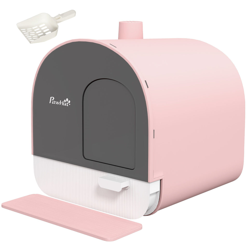 Covered Cat Litter Box With Lid Scoop And Air Filter Pink