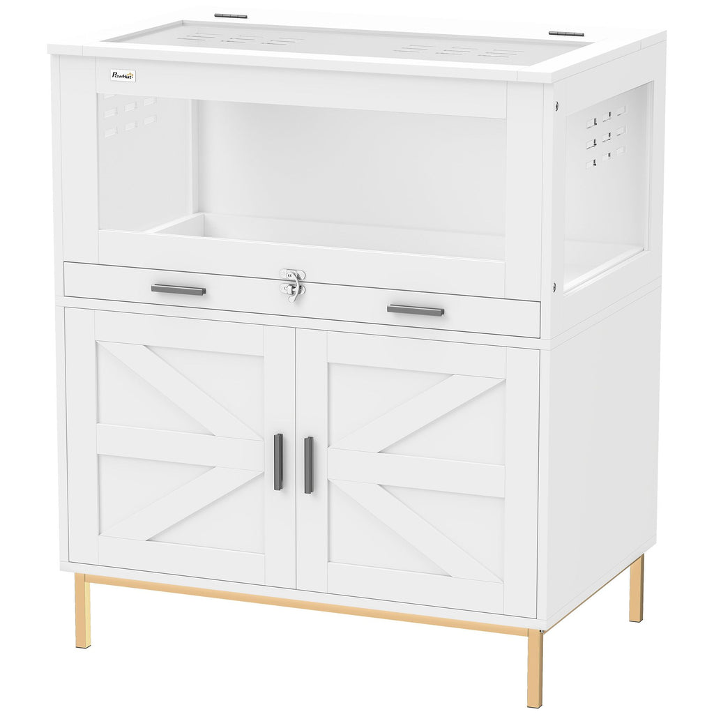 PawHut Hamster Cage with Storage Cabinet, Small Animal Cage with Pull Out Drawer and Acrylic Panels, 30" x 19.5" x 36"