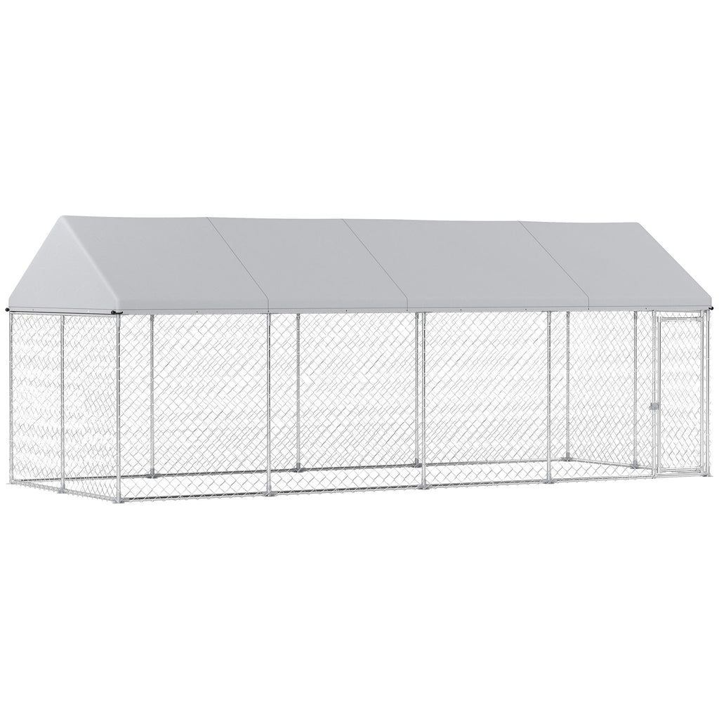 PawHut Heavy Duty Outdoor Dog Kennel with Waterproof Roof, Secure Latch, Chain Link Dog Run for Backyard, 20' x 7.5' x 8'