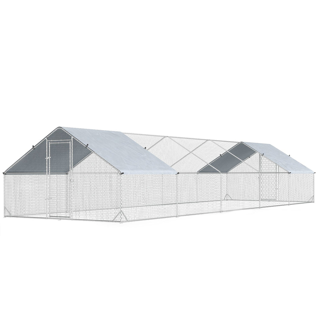 PawHut Large Chicken Coop with Waterproof and Anti-UV Cover, Spire Shaped for Outdoor and Yard Farm Use, 33' x 10' x 6.4'