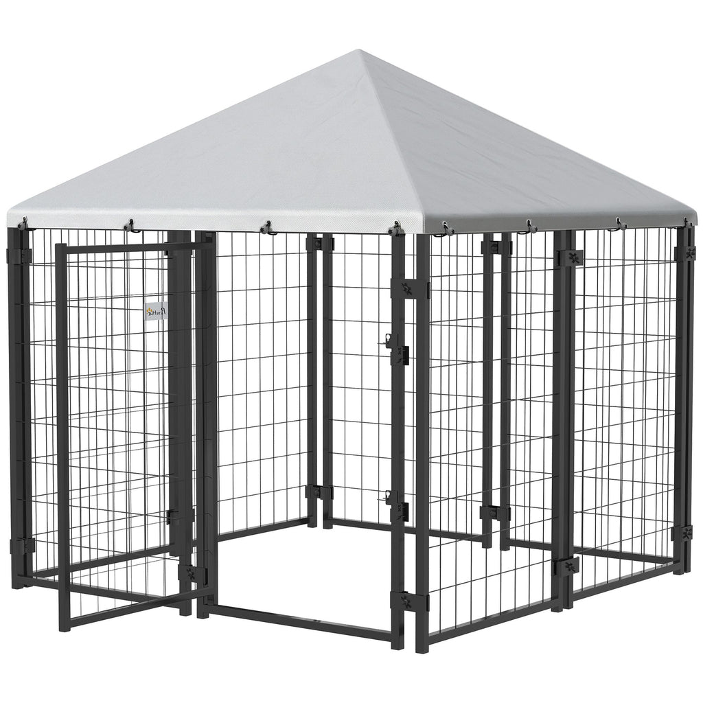 PawHut Lockable Dog House Kennel with Water-resistant Roof for Small and Medium Sized Pets, 4.6' x 4.6' x 5'
