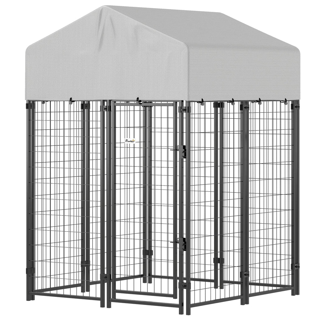 PawHut Outdoor Dog Kennel with Roof, 4' x 4' x 6' Heavy Duty Welded Wire Dog Playpen Enclosure with Escape-proof Lock