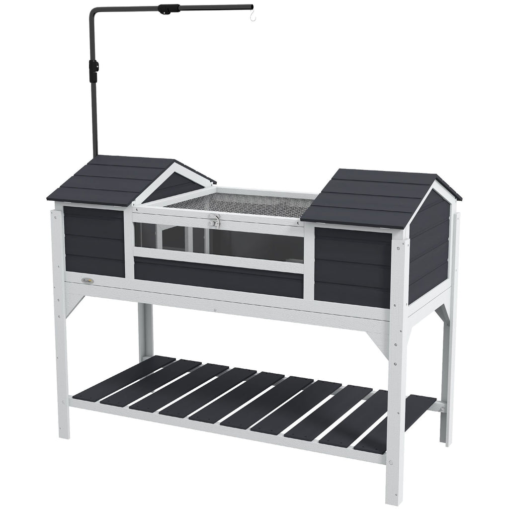 PawHut Tortoise Enclosure Tortoise House with Adjustable Lamp Holder Storage Shelf, Dual Main Houses, Openable Lid, Gray