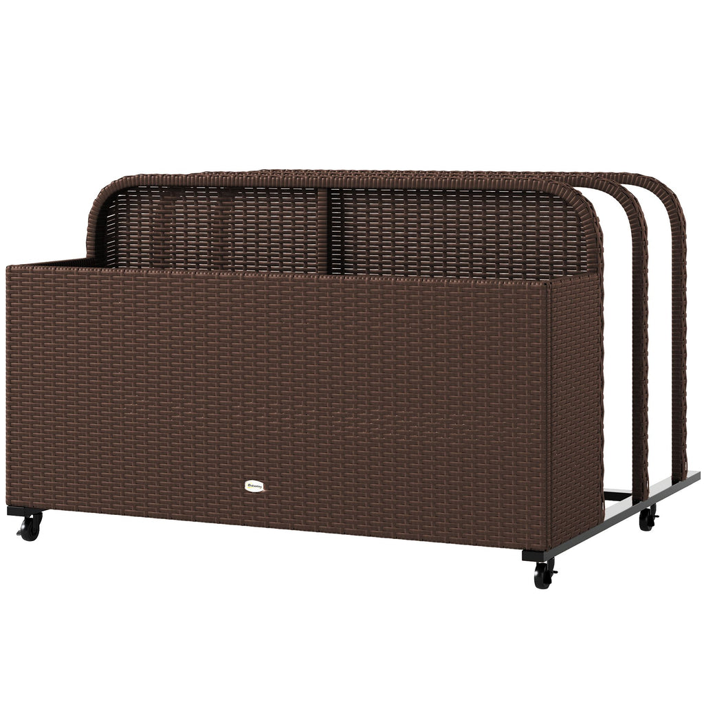 PE Rattan Pool Float Storage Organizer with Wheels, Brown