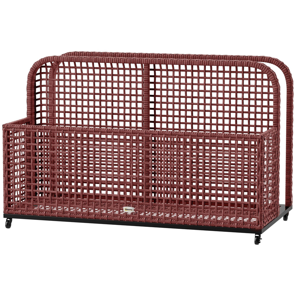 PE Rattan Pool Float Storage Organizer with Wheels, Mixed Brown