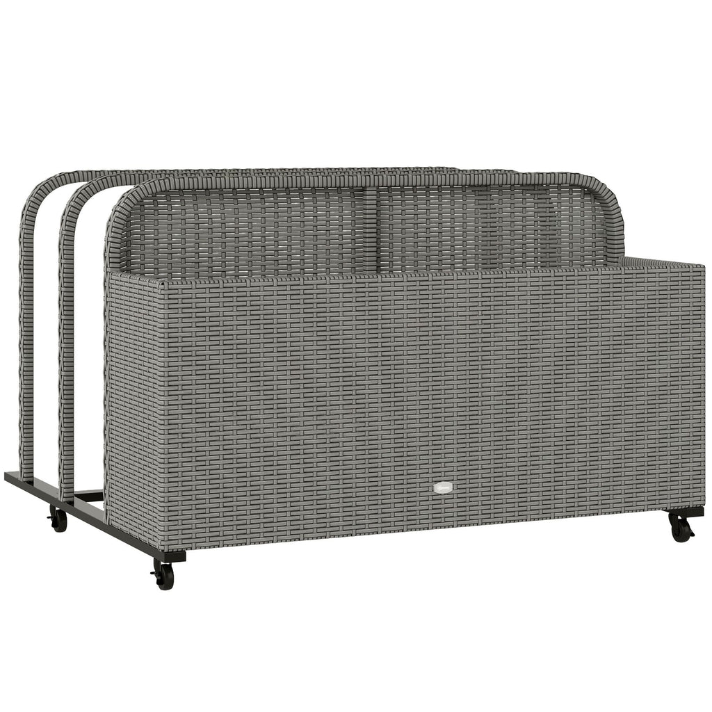 PE Rattan Pool Float Storage Organizer with Wheels, Mixed Gray