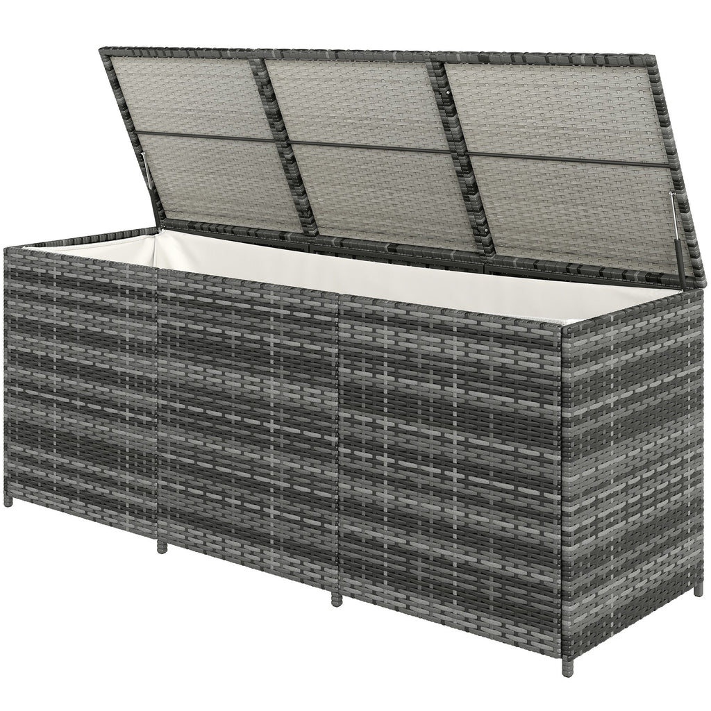 PE Resin Woven Outdoor Storage Chest with Liner for Patio Cushions Toys Tools Gray