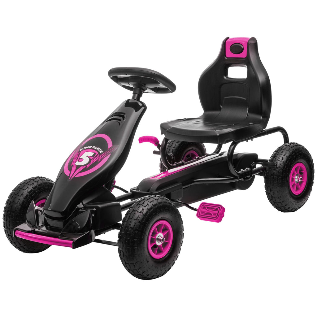 Pedal Go Kart for Kids 5-12, Durable Ride-On Toy with Rubber Tires Outdoor Play Vehicles, Pink