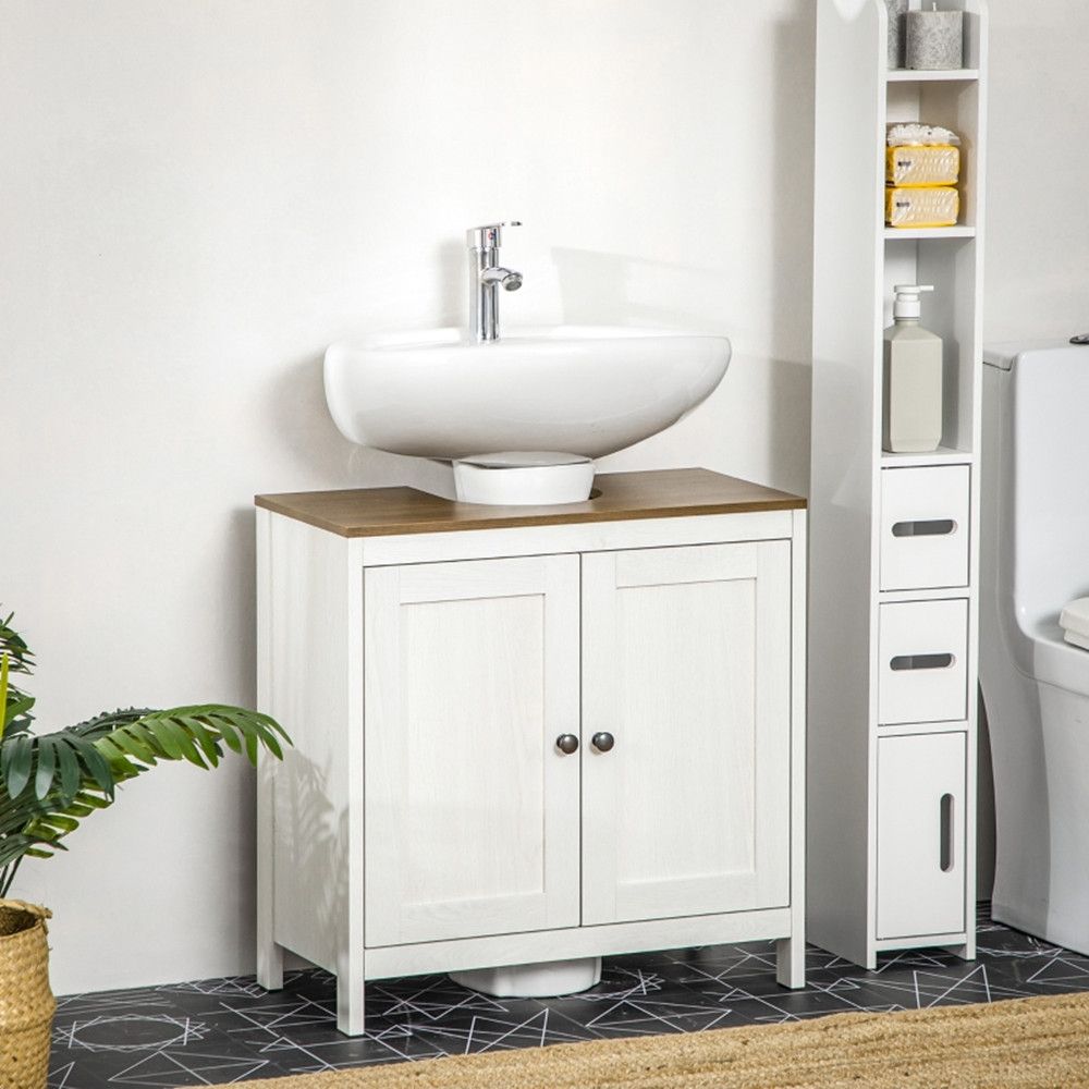 Pedestal Sink Storage Cabinet, Under Sink Cabinet with Double Doors, Antique White, Walnut-AS ( Amazon Shipping)(Prohibited by WalMart)