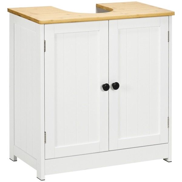 Pedestal Sink Storage Cabinet, Under Sink Cabinet with Double Doors, Crystal White, Dark Walnut-AS