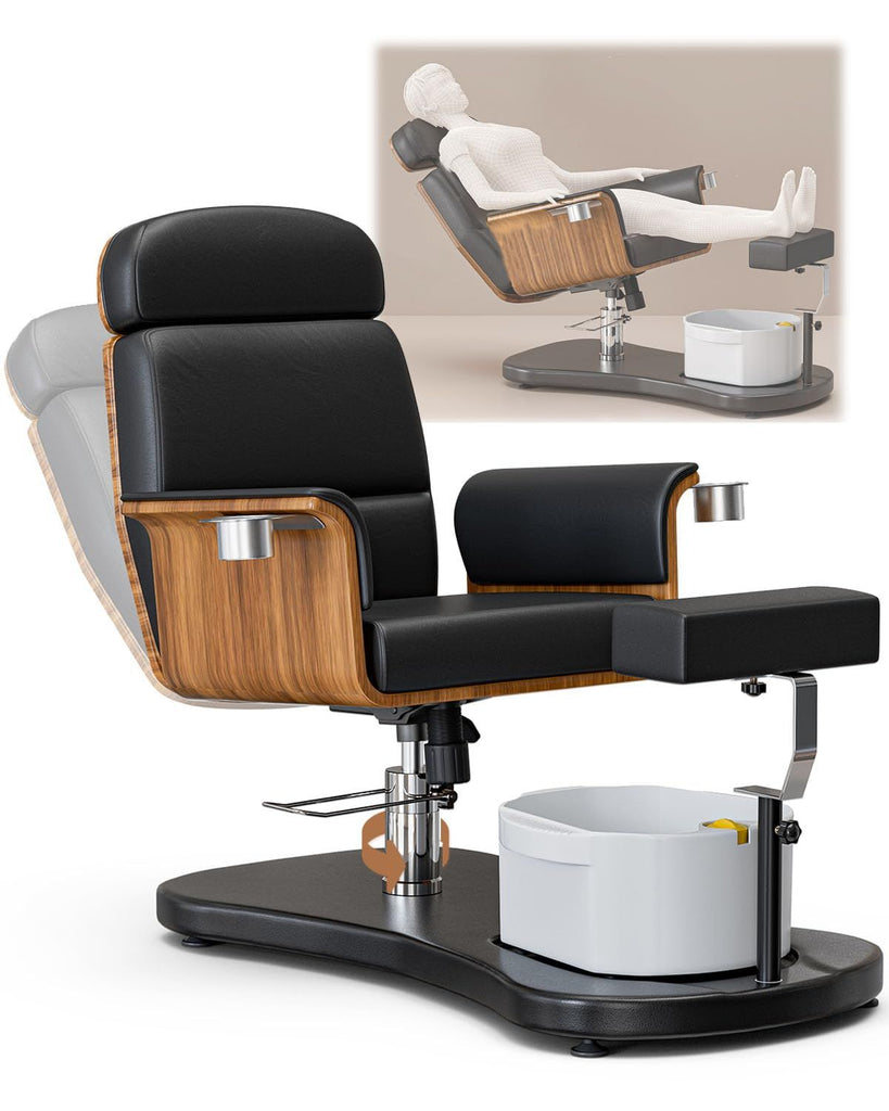 Pedicure Chair No Plumbing, Ergonomic Portable Pedicure Station Unit for Nail Teach, 360 Rotation Reclining Lift Foot Spa Chair with Foot Basin, Black