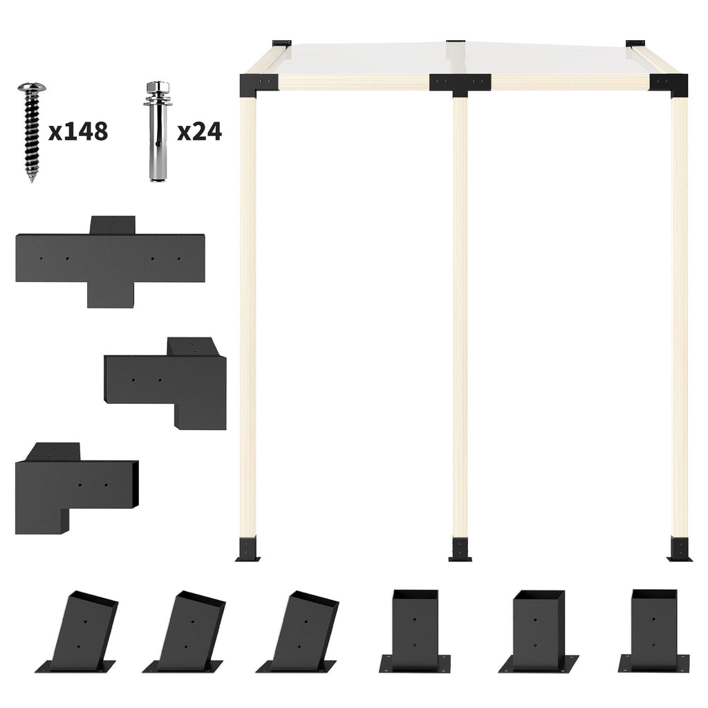 Pergola Kit, 15Â° Slanted Pergola Brackets w/ 4-Way/3-Way Brackets, Post Bases, Wall Mounts for 3.6" X 3.6" Lumber, Black