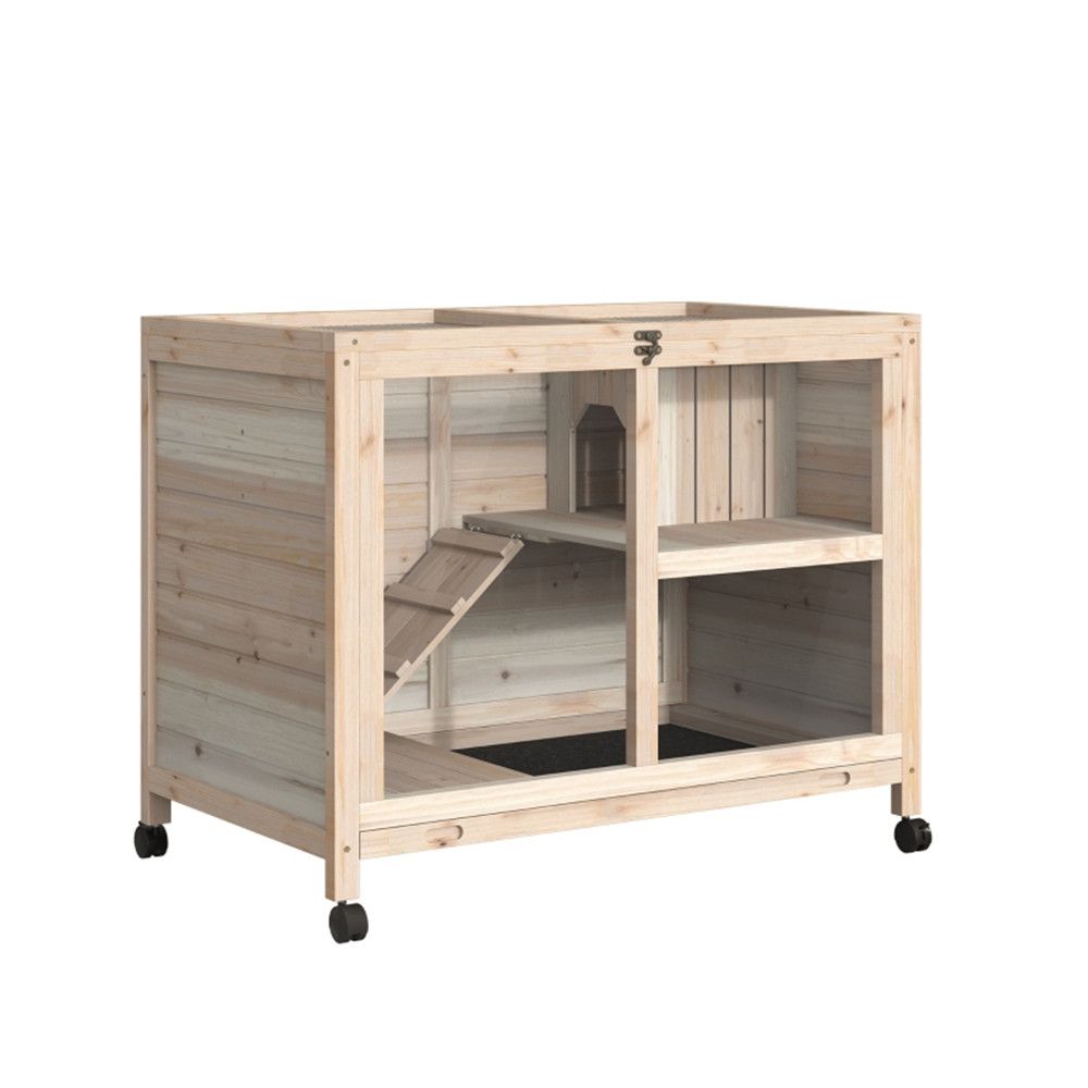 Pet cage /Wood Rabbit Hutch-Natural ( Amazon Shipping)(Prohibited by WalMart)