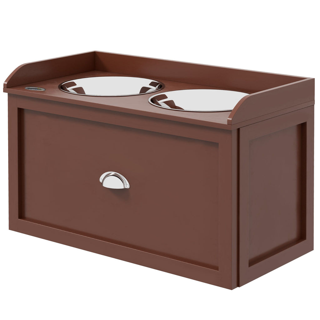 Pet Feeding Station Pet Dish Bowl Set with Storage, 2 Elevated Dog Bowls for Large Sized Dogs, Brown