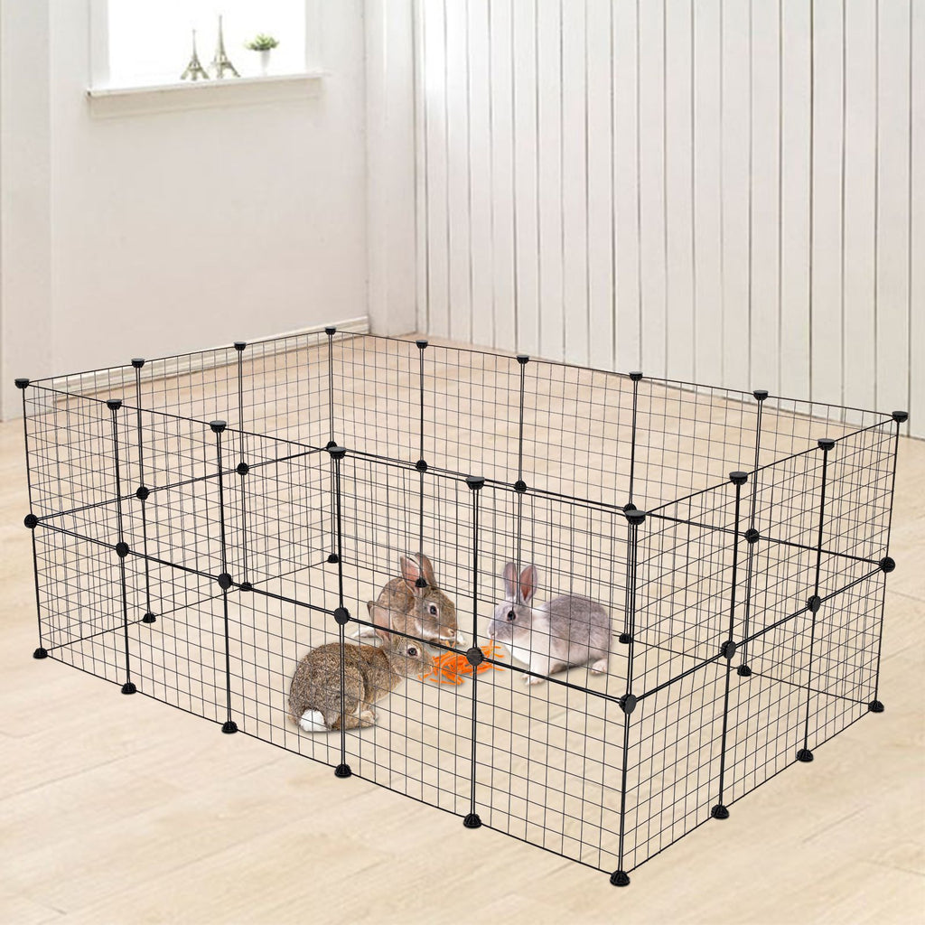 Pet Playpen, Small Animal Cage Indoor Portable Metal Wire Yard Fence for Small Animals, Guinea Pigs, Rabbits Kennel Crate Fence Tent Black 24pcs (And 8pcs For Free)