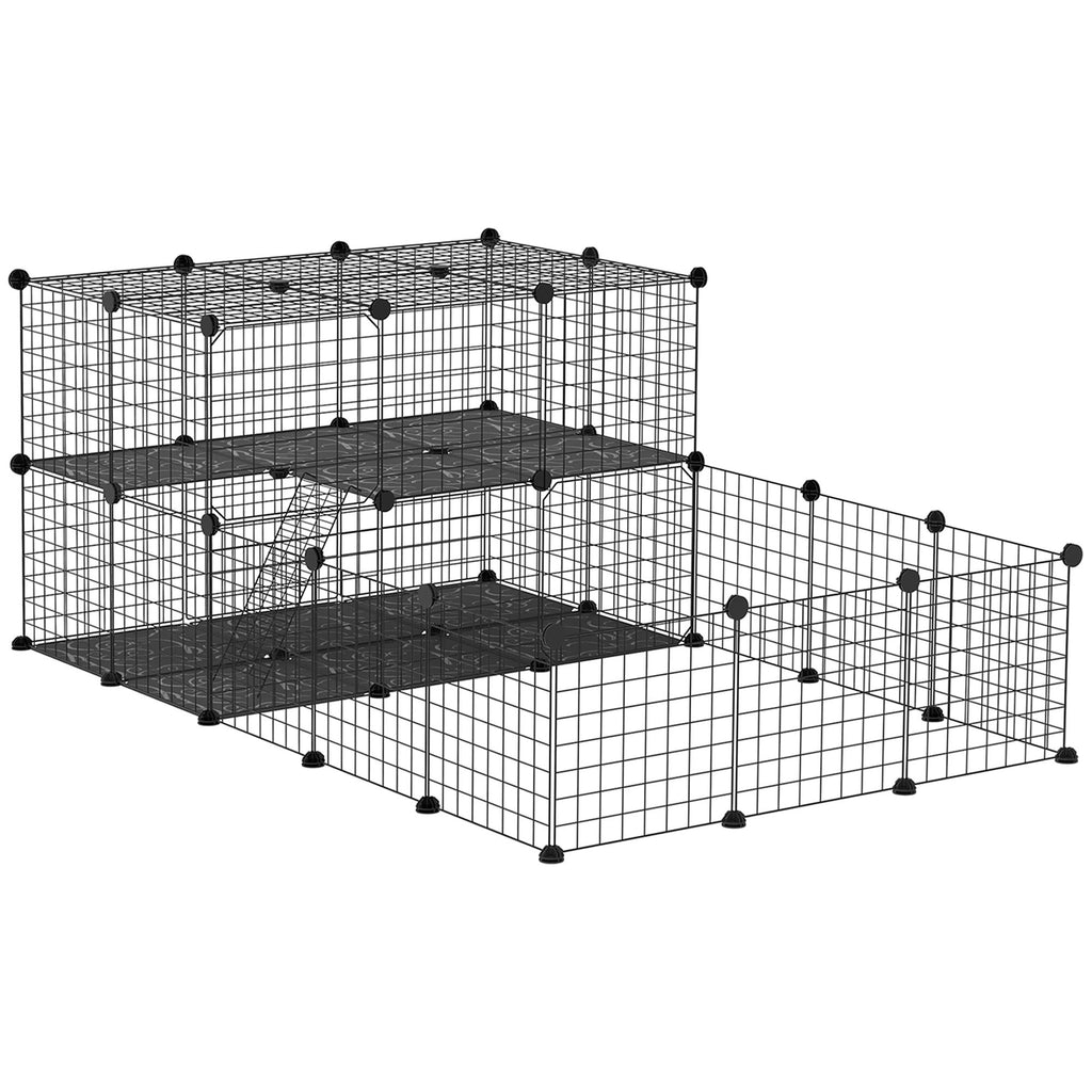 Pet Playpen with Door Small Animal Cage for Guinea Pigs Chinchilla Indoor Outdoor Use 69L x 41.5W x 27.5H Black