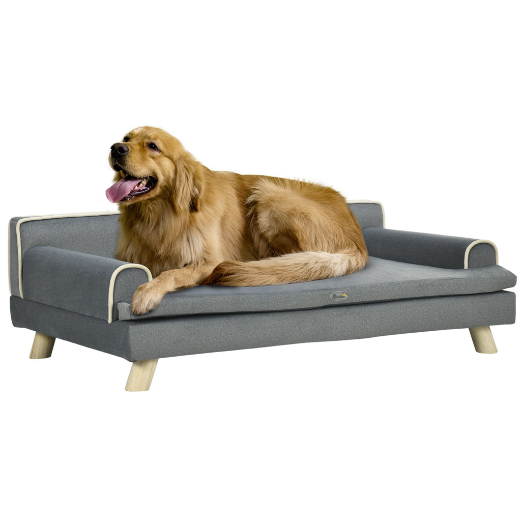 Pet Sofa for Large, Medium Dogs, Dog Couch with Water-resistant Fabric, Wooden Legs, Washable Cushion, Grey, 39" x 24.5" x 12.5"