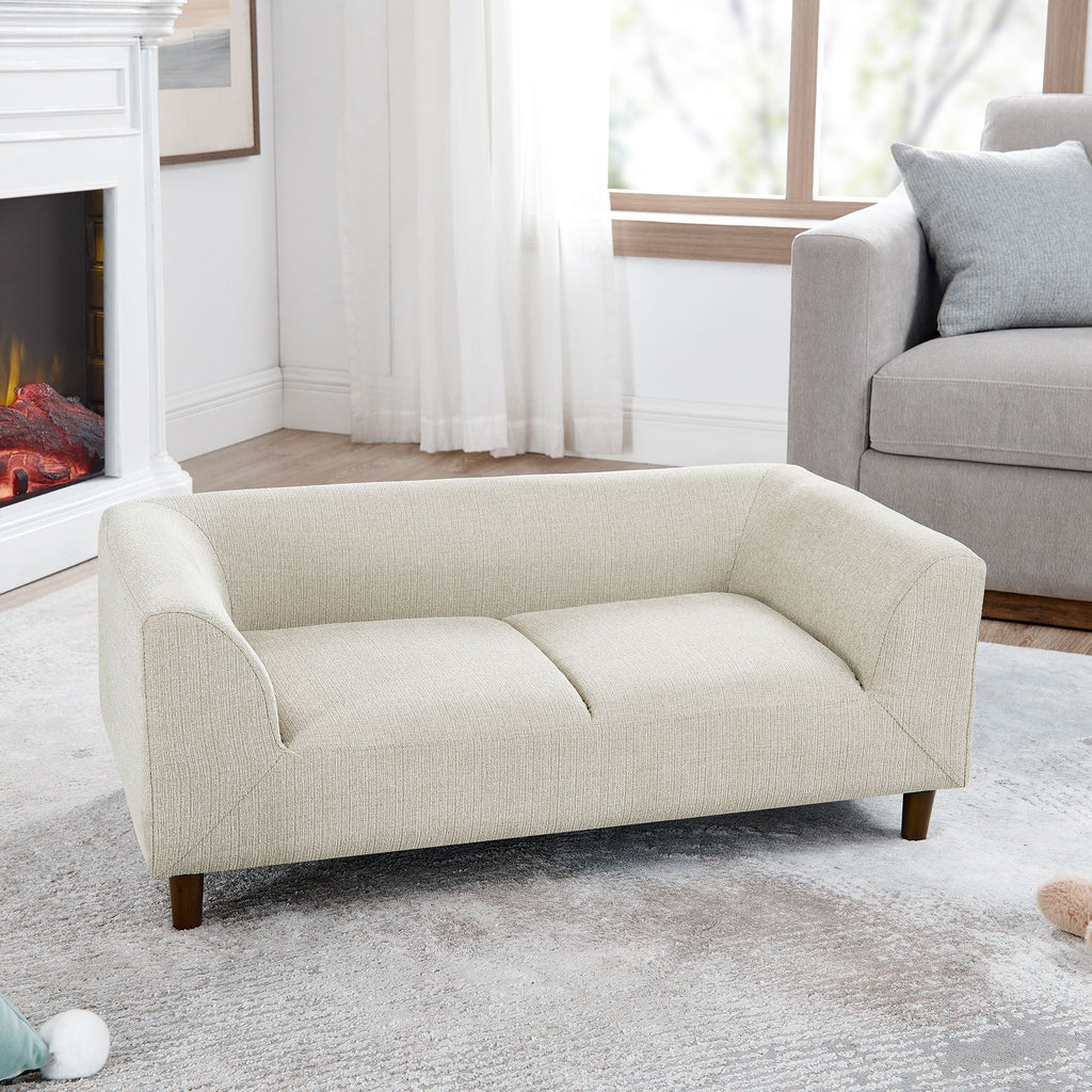 Pet sofa with backrest and armrests, modern rectangular pet sofa suitable for small and medium dogs, soft cushion comfortable dog sofa,--BEIGE