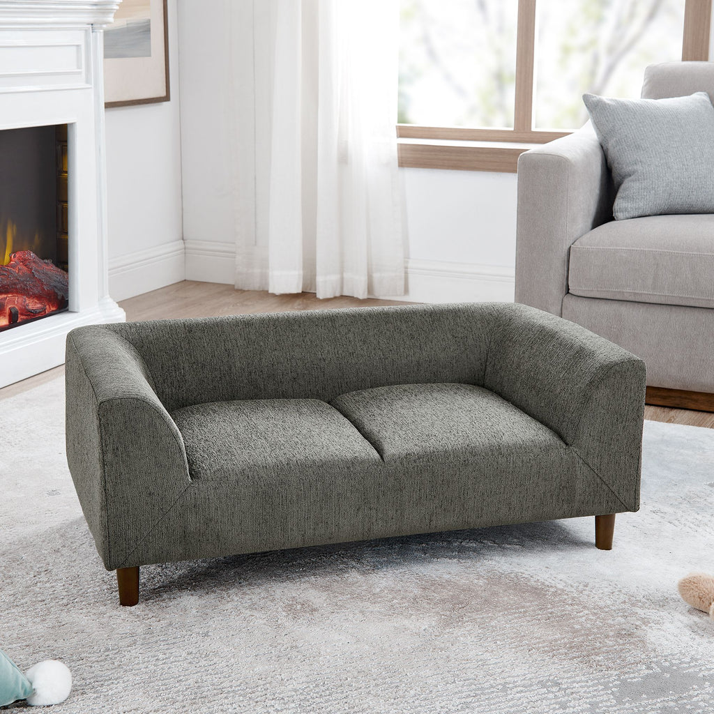 Pet sofa with backrest and armrests, modern rectangular pet sofa suitable for small and medium dogs, soft cushion comfortable dog sofa,--Dark grey