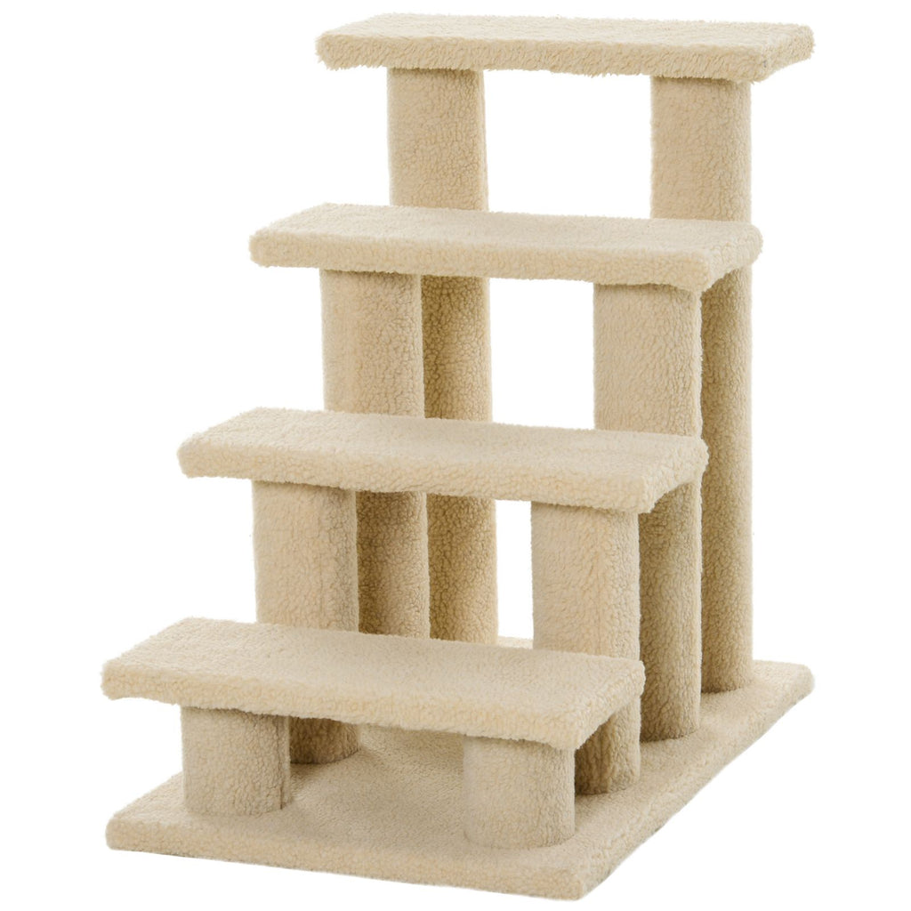 Pet Stairs 25 4-Step Durable Particle Board Carpeted Cat Dog Ladder Ramp Scratching Post Beige