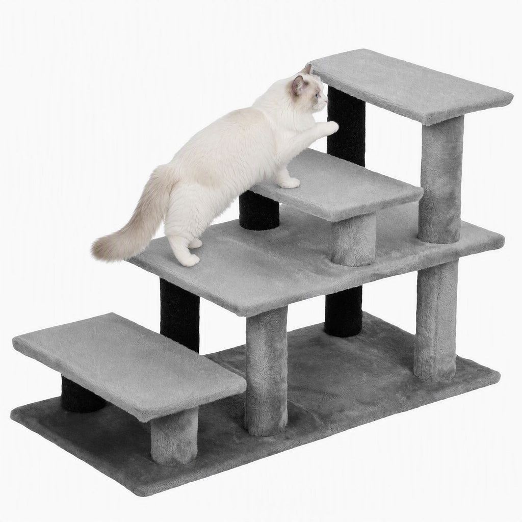 Pet Stairs, Cat Stairs with 2/3/4-Step Flexible Setup for Bed, Sofa, Gray