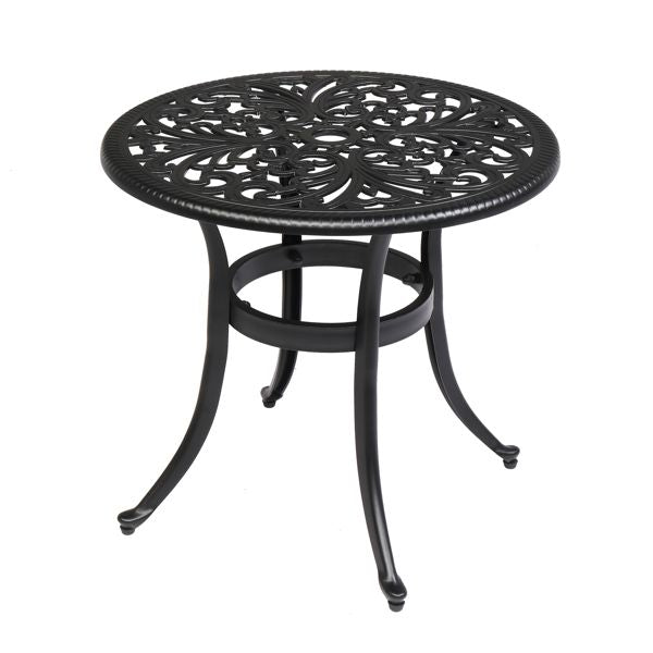 Phoenix Cast Aluminum Round Table, Patio End Table Side Table, Cast Aluminum Cocktail Table, Outdoor Bar Table, Black